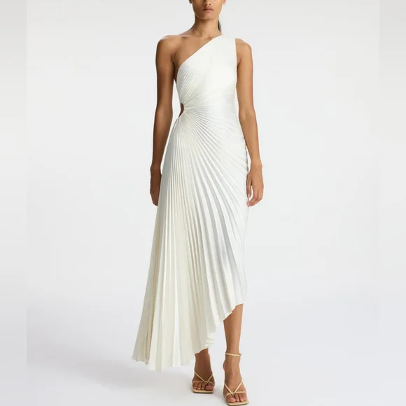 strapless open back dress A.L.C. // Satin Delfina Pleated Dress – VSP Consignment